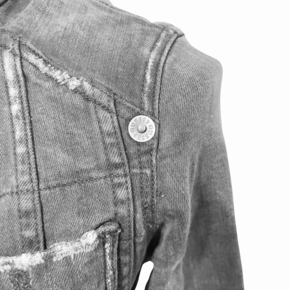 Guess Snap Button Denim Black Distressed Jacket size XS - Picture 6 of 14